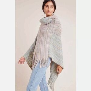 Anthropologie Saturday Sunday Vera Fringed Poncho Multicolor Pastel One Size